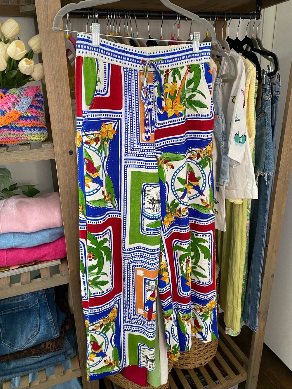 JOIE Tropical Print Linen-Blend Top & Pant Set in Royal Blue, Red, Green! 🌴 - Picture 8 of 16